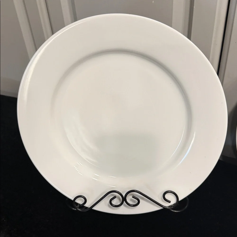 Crate&Barrel Elegant Ceramic White Chop 12” Dinner Serving Plates Set (2)